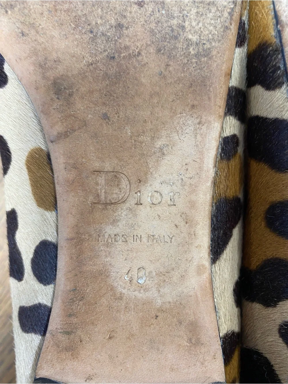 Dior Leopard Print Calf Hair Flats in Tan and Brown
